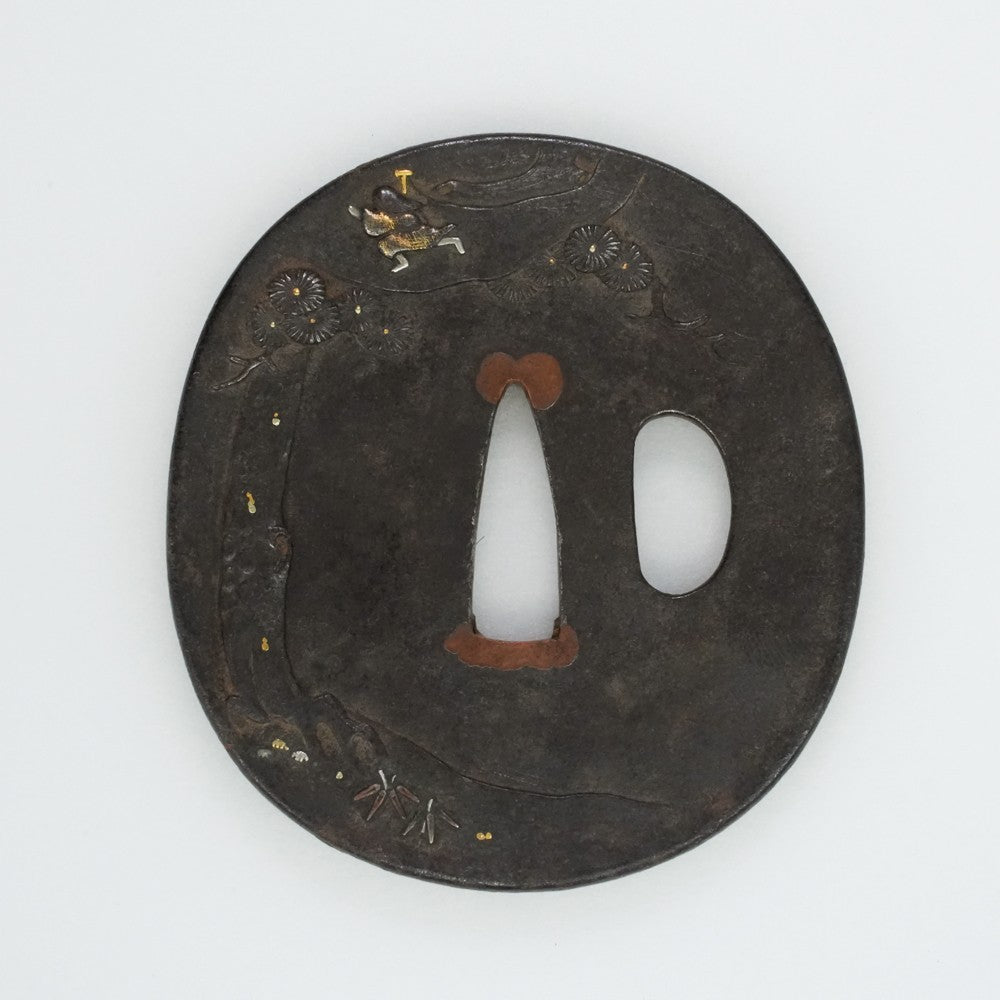 Tsuba Japanese Sword Accessory "Tekkaisennin" 2.92 in4