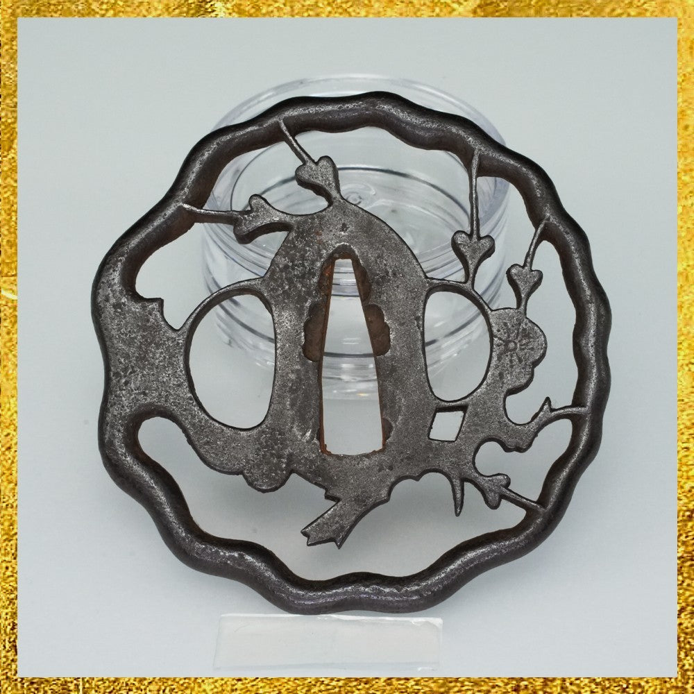 NBTHK Tsuba Japanese Sword Accessory "Mumei Akasaka" 2.82 in0