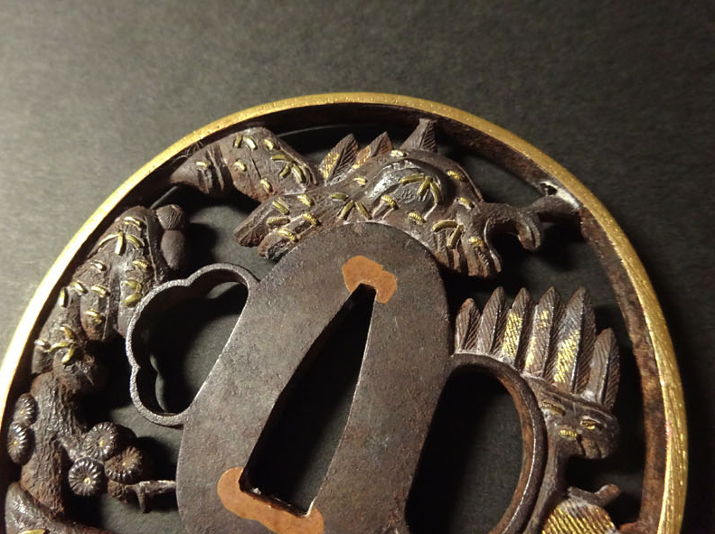 Tsuba Japanese Sword Accessory ”Landscape figures”  3.11 in4