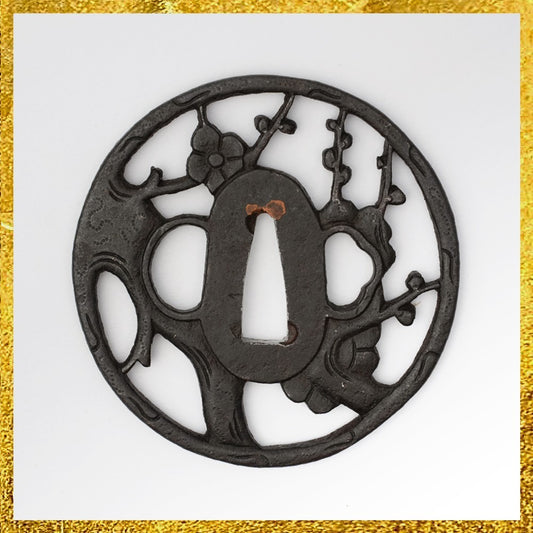 Tsuba Japanese Sword Accessory Plum tree openwork 3.03 in From Japan0