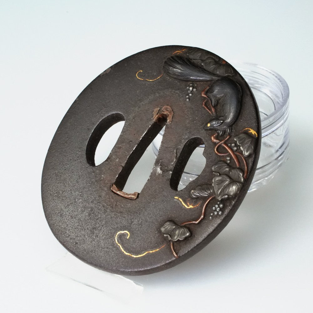 Tsuba Japanese Sword Accessory "Squirrel on Grapes" 3.03 in3