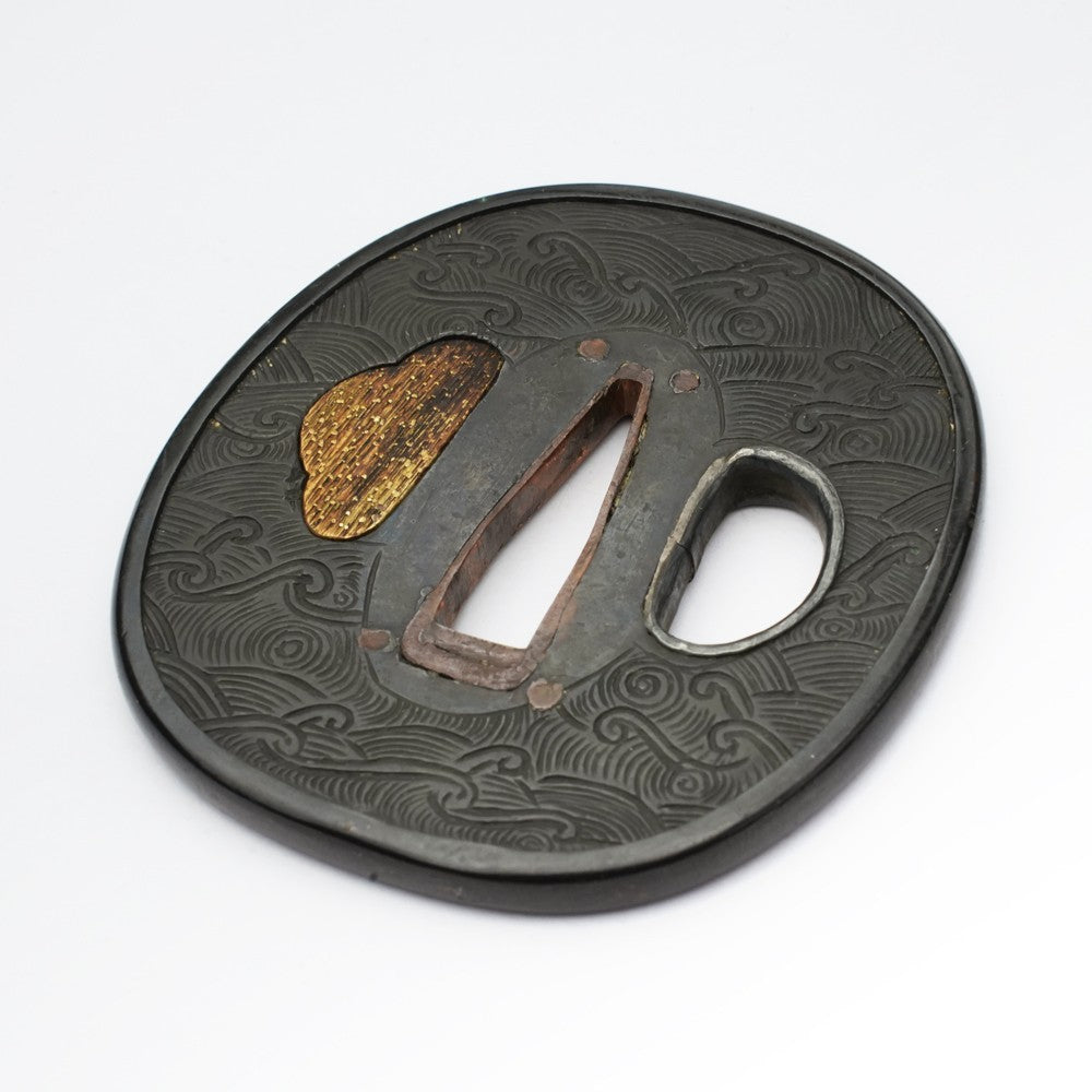 Tsuba Japanese Sword Accessory Wave Illustration  2.54 in From Japan3