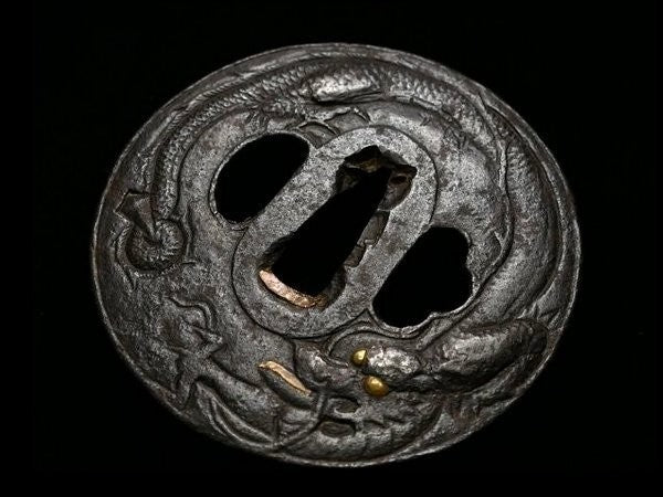 Tsuba Japanese Sword Accessory "Cloud dragon illustration" 3.12 in4