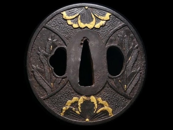 Tsuba Japanese Sword Accessory "Sugawara Denju Tenarai Kagami"  2.81 in2
