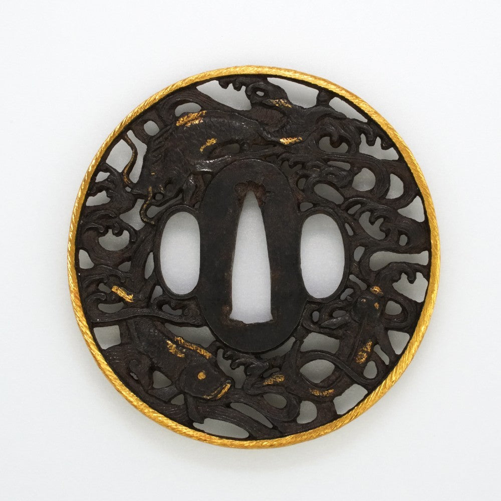 Tsuba Japanese Sword Accessory "Group of Carp" 3.22 in5