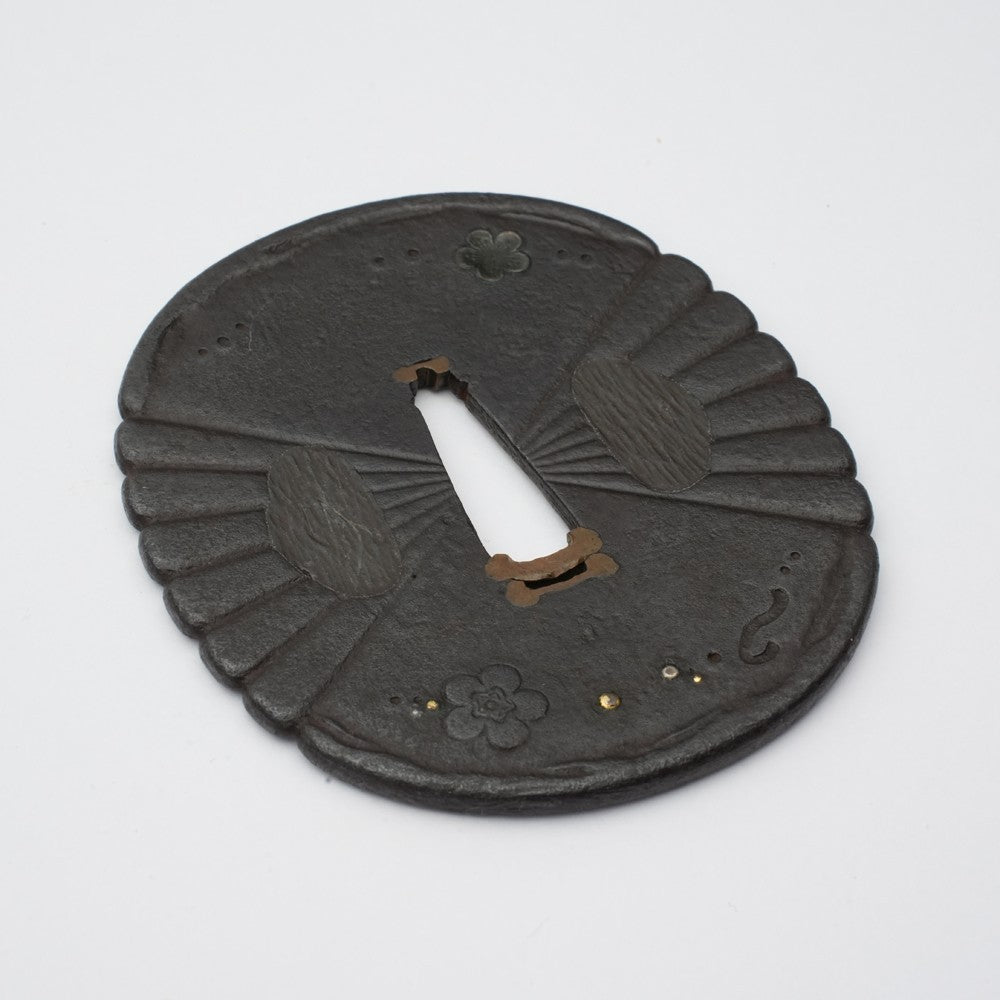 Tsuba Japanese Sword Accessory "Plum Blossom Scattering" 2.98 in2