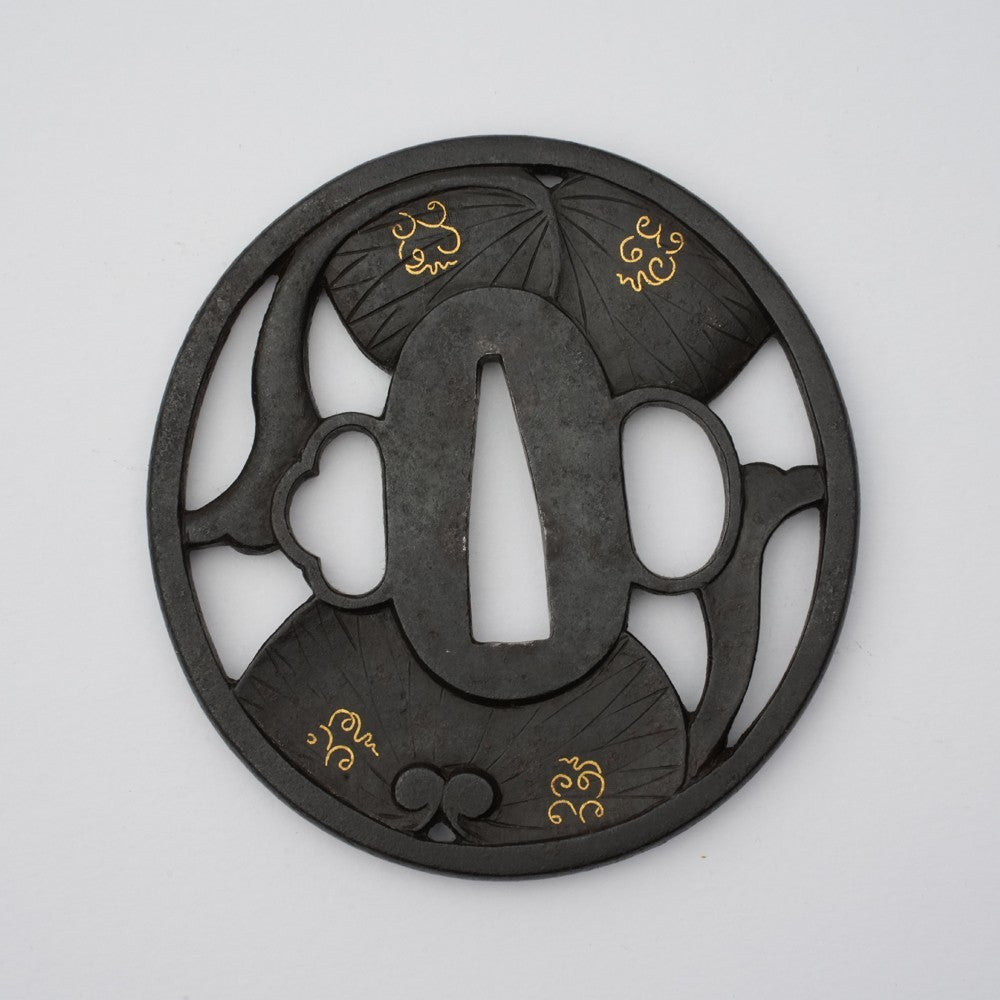 Tsuba Japanese Sword Accessory "Etizennju Kinai Aoi Crest" 2.9 in3