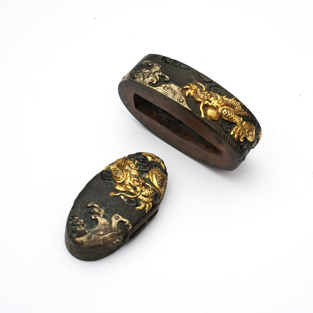 Futigashira Japanese Sword Accessory ”Uokoji Dragon” 1.52 in1