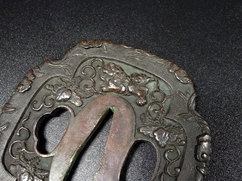 NBTHK Tsuba Japanese Accessory "Lion Flower Paulownia" 3.09 in4