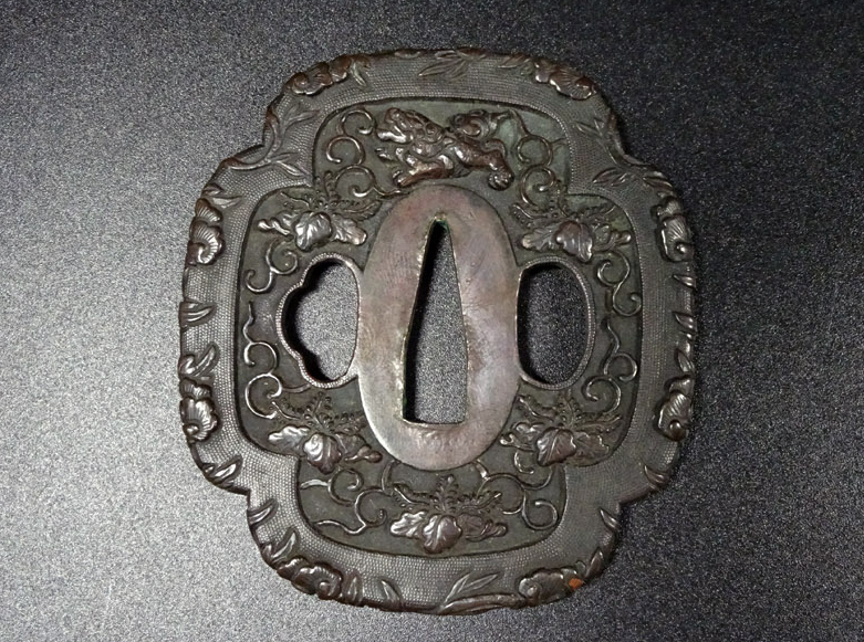 NBTHK Tsuba Japanese Accessory "Lion Flower Paulownia" 3.09 in14