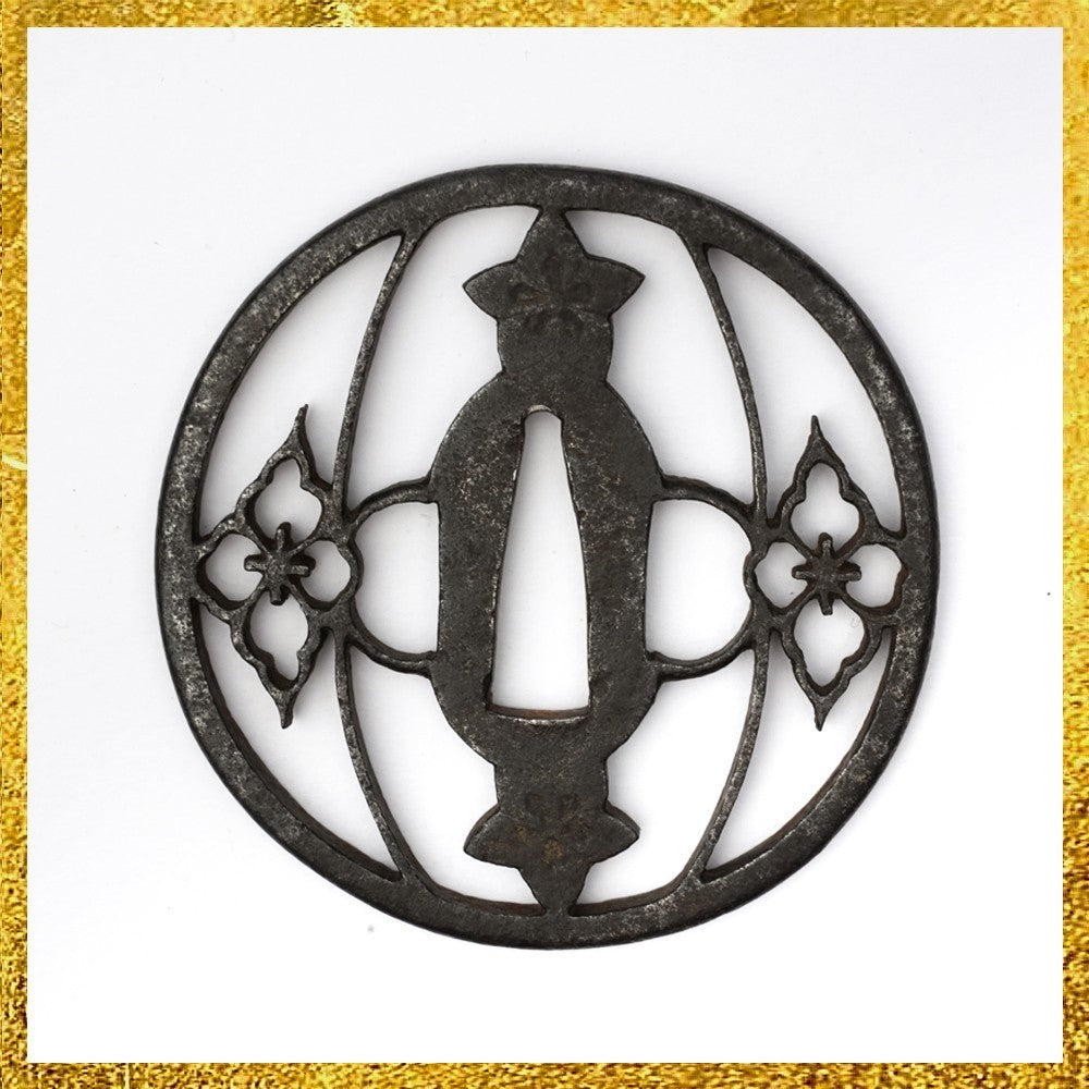 Tsuba Japanese Sword Accessory Floral Petal Openwork 3.11 in From Japan0