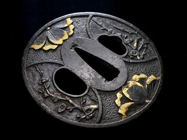 Tsuba Japanese Sword Accessory "Sugawara Denju Tenarai Kagami"  2.81 in7